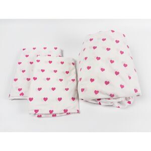 Pottery Barn Kids Full Sheet Set Pink Heart Print Fitted Sheet Pillowcases